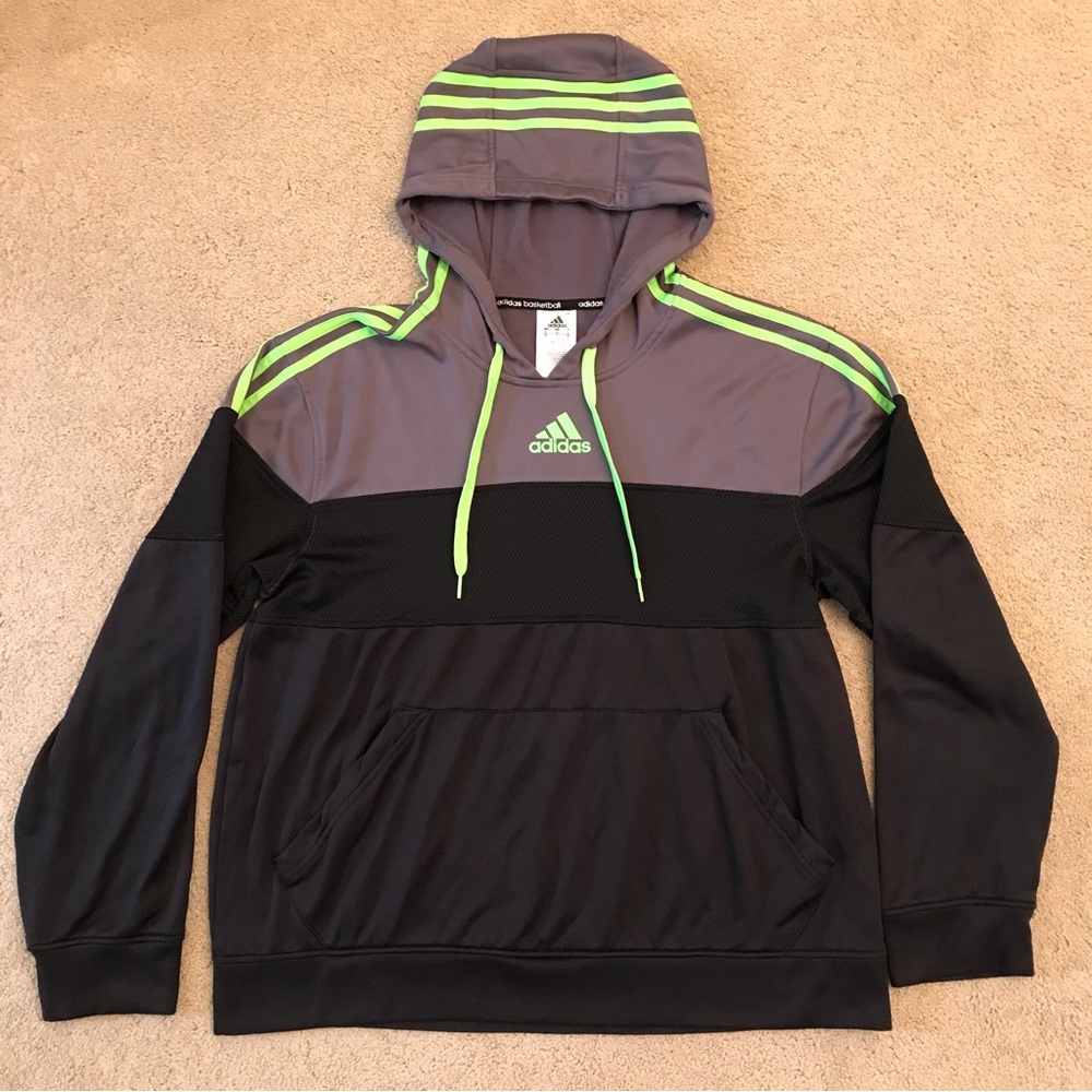 Adidas Basketball Hooded Sweatshirt Size L Black Grey Sportswear Streetwear
